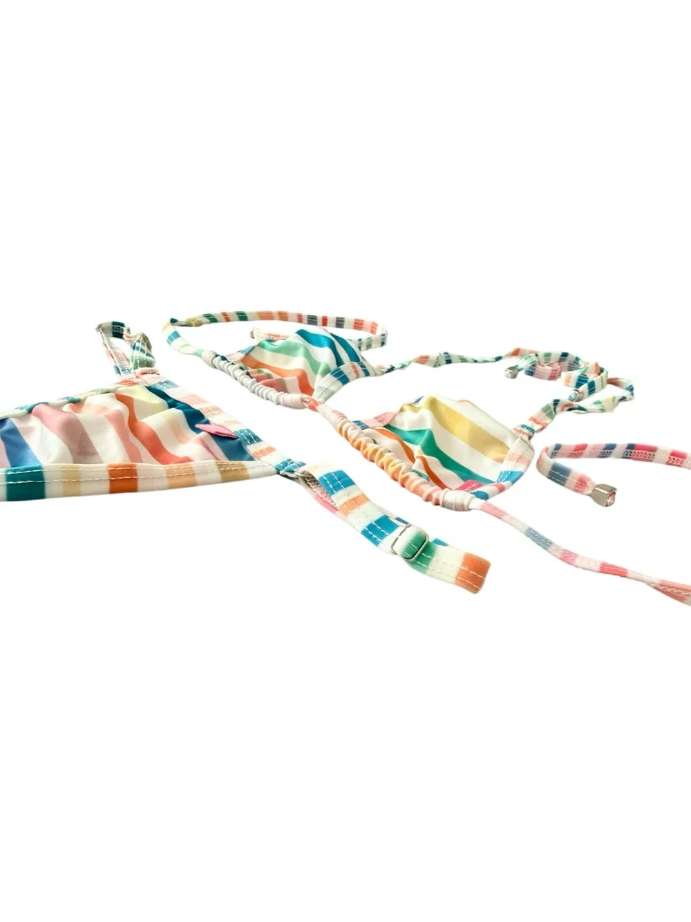 Oh Lola Swimwear Multicolor Stripe Micro Bikini + Pouch | Size Small